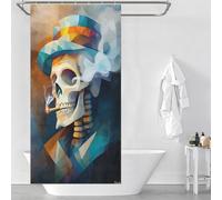 Skull Smoking A Cigarette - Cubist Minimalist Vision - Vibrant Masterpiece Inspired by Vincent Van G... Shower Curtains Mould Proof Daily Household Stylish Washable Hilarious Bath Curtain for Bathroom