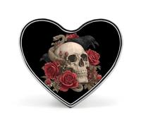 Skull Snake Roses And Raven Novelty Metal Badge 1″ Heart Form Brooch Pin Clothes Bag Accessories Tie Decor