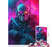 Skull Soldier Neon Warfare Jigsaws 1000 Pieces for Teenagers Boost Cognitive Clarity And Sharpness Mindful Calm Play Enjoyment (38x26cm)