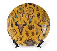 Skull Southwestern Native Western Decorative Plate Ceramic China Plates with Display Stand for Home Wall Decor 6inch