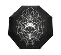 Skull Spider Web Black Umbrella Windproof Automatic Foldable Umbrells Auto Open Close for Men Women Kids