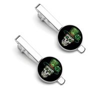 Skull St Patrick Day of The Dead Lucky Shamrock 2 Pcs Tie Clips for Men Tie Bar Tie Pins for Regular Ties Wedding Business