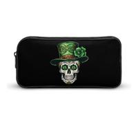 Skull St Patrick Day of The Dead Lucky Shamrock Large Pencil Case Big Capacity Pencil Pouch Pen Bag Marker Pen Case for Women Men