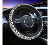 Skull Steering Wheel Cover Non Slip Black and White Neoprene Steering Wheel Protector Covers Universal 15 inch for Women Men Car Accessories