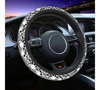 Skull Steering Wheel Cover Non Slip Black and White Neoprene Steering Wheel Protector Covers Universal 15 inch for Women Men Car Accessories
