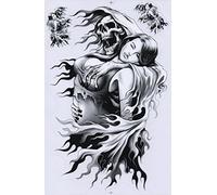 Skull Sticker Set - 27 x 18 cm | Black Gothic Sticker with Grim Reaper & Woman | Waterproof, Transparent, Individually Die-Cut | Motorcycle, Car, Laptop, Helmet Decoration