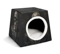 Skull Style Man Cat Bed for Indoor Cats - Foldable Cat & Dog House with Removable Cozy Cushion, Waterproof Oxford Washable Pet House for Small Pets 13.8" X 13.8" X 11.8"