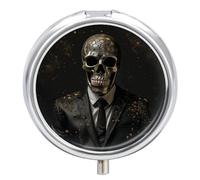 Skull Style Man Pill Box Medicine Pill Organizer 3 Compartment Daily Pill Case Small Pill Container Round Pill Holder Travel Pill Box Metal Pill Case for Purse Pocket