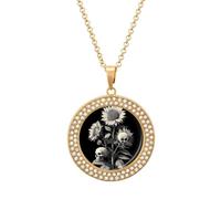 Skull Sunflowers Goth Creepy Grunge Women's Necklaces Round Alloy Pendant Necklace Minimalist Jewelry Gift