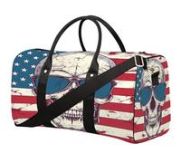Skull Sunglasses American Flag Travel Duffel Bag Sports Tote Gym Bag Waterproof Tear-Resistant Carry On Overnight Bag Foldable Weekender Bag for Gym Travel Getaway Beach Sports