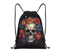 Skull Surrounded By Flowers Drawstring Bag Gym Bag Versatile Lightweight String Bags For Men Holiday Swim 36X42Cm