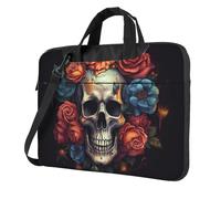 Skull Surrounded by Flowers Laptop Bag 13-15.6Inch, 360° Protective Laptop Sleeve Case Shockproof Messenger Shoulder Bag Waterproof Computer Case Carrying Cover Briefcases for Men Women