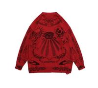 Skull Sweaters for Women YK2 Hollow Knit Sweater Long Sleeve Crochet Halloween Skull Sweaters T-Shirts(C), Wine Red, M