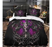 Skull Sword Wings Comforter Cover 3D Design Printed Hotel Quality 3 Piece Bedding Set Zipper dark Fantasy Duvet Cover Super Soft Breathable for Adults Kids Girls Boys Women Youth Single（135x200cm）