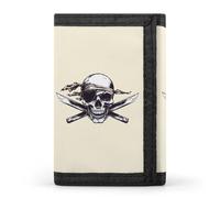 Skull Swords Trifold Men's Wallets with 8 Card Slots & Key Hook Slim Travel Purse Money Clip