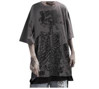 Skull T Shirt Women Men Y2K Skeleton Emo Grunge Oversized Gothic Tee Graphic Streetwear Dark Academia Gothic Tops Vampirecore Dark Techwear Old Baggy Summer Shirts, gray, S