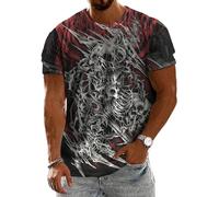 Skull T-Shirts for Men Casual Halloween T-Shirt Creepy Skull Retro Graphic Tees Gothic Basic Top Summer Party Vacation Travel
