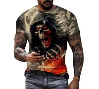 Skull T-Shirts for Men Casual Halloween T-Shirt Creepy Skull Retro Graphic Tees Gothic Basic Top Summer Party Vacation Travel
