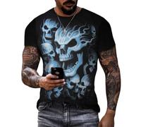 Skull T-Shirts for Men Casual Halloween T-Shirt Creepy Skull Retro Graphic Tees Gothic Basic Top Summer Party Vacation Travel