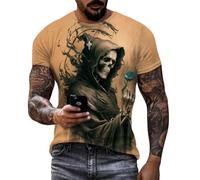 Skull T-Shirts for Men Casual Halloween T-Shirt Creepy Skull Retro Graphic Tees Gothic Basic Top Summer Party Vacation Travel
