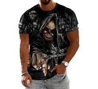 Skull T-Shirts for Men Casual Halloween T-Shirt Creepy Skull Retro Graphic Tees Gothic Basic Top Summer Party Vacation Travel