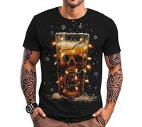 Skull T Shirts for Men - Christmas Skull Beer | Spooky Casual Short Sleeve Graphic Tee Holiday Clothes - Christmas beer-14 L