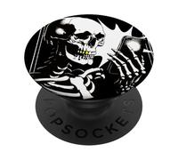 Skull Taking Selfie Funny Spooky Halloween Mirror Phone Pic PopSockets Adhesive PopGrip