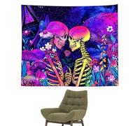 Skull Tapestry, Skeleton Tapestry | Black Light Skeleton Couple Tapestry | Skeleton Horror Tapestries, Aesthetic Wall Decor Glow in the Night, Room Decor for