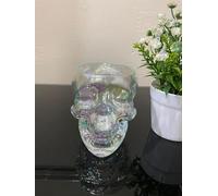 Skull Tealight Candle Holder - Gothic Halloween Candle Holder Decoration - Resin Skull Metallic Chrome & Iridescent Glass Skull Tea Light Holder for Spooky Party, Altar Décor (Iridescent Glass)