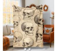 Skull Throw Blanket, Halloween Gothic Bone Crossbones Halloween Beige Fleece Blankets Soft Cozy Decorative for Couch Sofa Bed Chair Recliner Office Lap 50x60 Inch