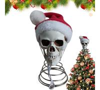 Skull Tree Topper with Santa Hat, 5 Inch Christmas Tree Topper, Gothic Skeleton Head Holiday Ornaments, Christmas Trees Spooky Decorations for Indoor Outdoor Bar Patio Porch Yard Garden