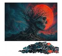 Skull Tree with Red Moon Wooden Jigsaw Puzzle 300 Pieces, Gift for Adults