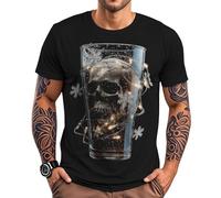 Skull Tshirts for Men | Christmas Skull Beer - Spooky Casual Short Sleeve Graphic Tee Holiday Clothes | Christmas beer-15 L
