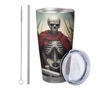 Skull Tumbler with Lid, War Swords of War Violence Medieval Red Grey Insulated Stemless Stemless Double Wall 20oz Tumbler with Lid