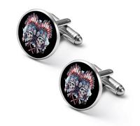 Skull U.S. Native Chief with Axes Alloy Cufflinks Men's Classic Cuff Link Fashion Shirt Accessories for Business Party Wedding 2.0cm