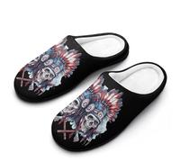 Skull U.S. Native Chief with Axes Cotton Slipper Anti-Skid Comfortable Cozy Plush Slippers Indoor House Closed Toe Shoes 9-10（40-41）