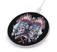 Skull U.S. Native Chief with Axes Wireless Charger Pad 10W Max Compatible with iPhone Portable Fast Charging Station