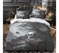 Skull Under Moon Comforter Cover 3D Print Hotel Quality 3-Piece Bed Set Hidden Zipper gothic Horror Quilt Cover Extra Soft Breathable for Adults Women Kids Girls Boys Teens Single（135x200cm）