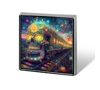 Skull Vintage Steam Train Square Metal Badge Printed Brooches Cute Button Decorations Pins for Backpack Clothing