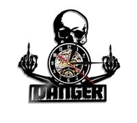 Skull Vinyl Record Wall Clock Danger Middle Fingers Skull Clock Vintage Punk Skeleton Wall Art Vinyl Clock Halloween Decor Gift Without LED