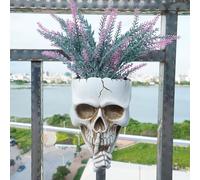Skull Wall Planter,Skull Shaped Hanging Resin Planter Pot Home Decor Gift,Funny Design Flower Pot for Indoor Outdoor Plants,Skeleton Sculpture Decorations (White, Don't Speak)