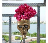 Skull Wall Planter,Skull Shaped Hanging Resin Planter Pot Home Decor Gift,Funny Design Flower Pot for Indoor Outdoor Plants,Skeleton Sculpture Decorations (Gold, Don't Speak)