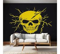 Skull Wallpaper Black Yellow, Gothic Skeleton Wall Paper for Bedrooms, Home Decor Photo Wallpaper for Living Room 280x200 Non-Woven Wall Mural W&1