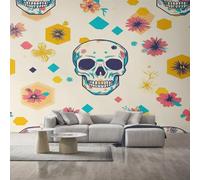 Skull Wallpaper, Day of the Dead Flower Gothic Wall Mural for Living Room, Non-Woven Wall Paper for Bedroom 200X150cm, Photo Wallpaper Home Decor D29