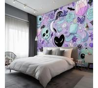 Skull Wallpaper for Living Room, Heart Cute Flower Wall Mural for Bedroom, Non-Woven Photo Wallpaper Home Decor 450X315cm, Wall Decoration D9