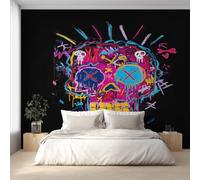 Skull Wallpaper for Living Room, Oil Painting Colorful Skeleton Wall Mural for Bedroom, Non-Woven Photo Wallpaper Home Decor 250X175cm, Wall Decoration D22