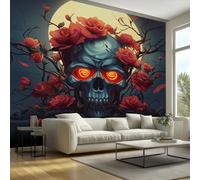 Skull Wallpaper, Goth Red Rose Floral Wallpaper for Living Room, Bedroom, Non-Woven Decor Wall Paper, Photo Mural Dining Room, Hallway, Lounge, 150 X 105 cm JKL124
