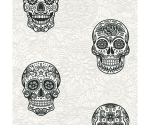 Skull Wallpaper Gothic Floral White Silver Black Textured Vinyl As Creation