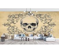 Skull Wallpaper Gothic Photo Wallpaper Non-Woven Wall Mural Covering for Bedroom Living Room Hallway TV Background Wall Decor 200cm x 140cm (WxH) Beige -Ab46