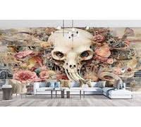 Skull Wallpaper Gothic Photo Wallpaper Non-Woven Wall Mural Covering for Bedroom Living Room Hallway TV Background Wall Decor 200cm x 140cm (WxH) Beige -Ab52